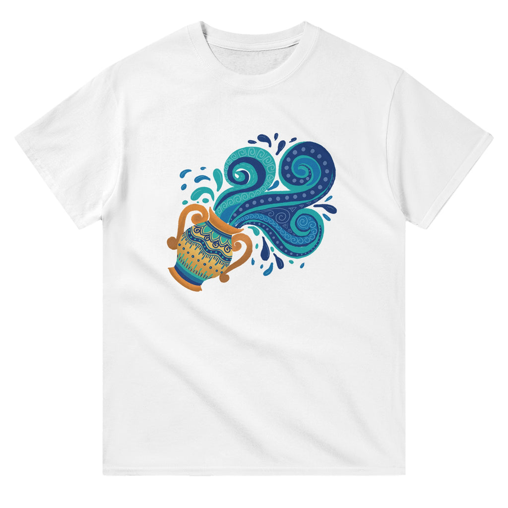 Image of White Graphic Tee with Aquarius Sign by AK Pattern Studio 