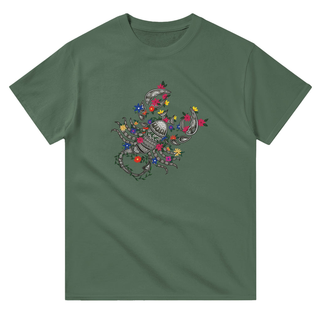 Image of Green T-Shirt with Scorpio Zodiac Sign Graphic by AK Pattern Studio