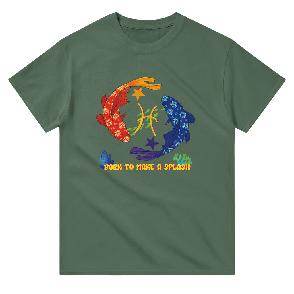 Image of Green T-Shirt with Pisces Zodiac Sign Graphic by AK Pattern Studio