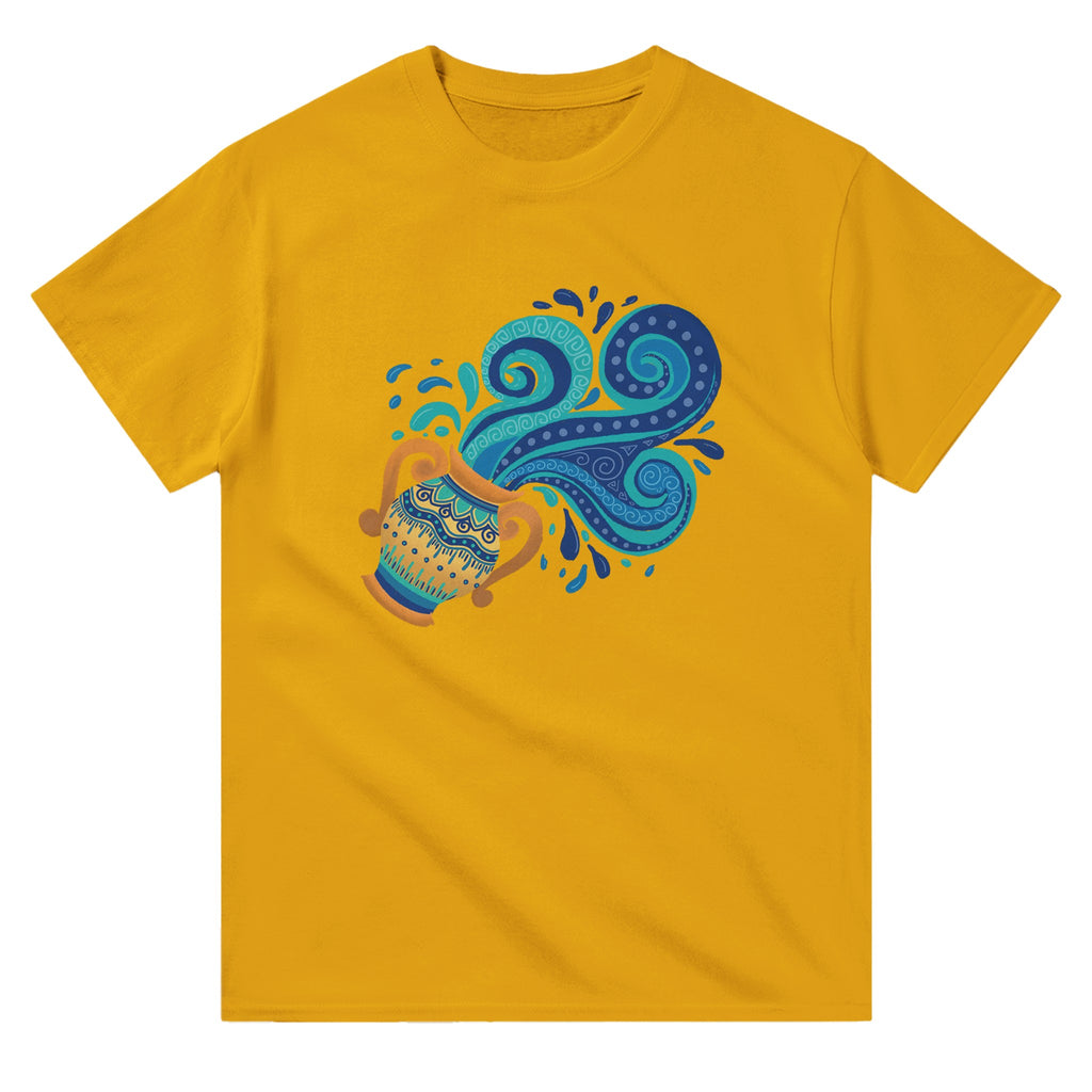 Image of Yellow Graphic Tee with Aquarius Sign by AK Pattern Studio 