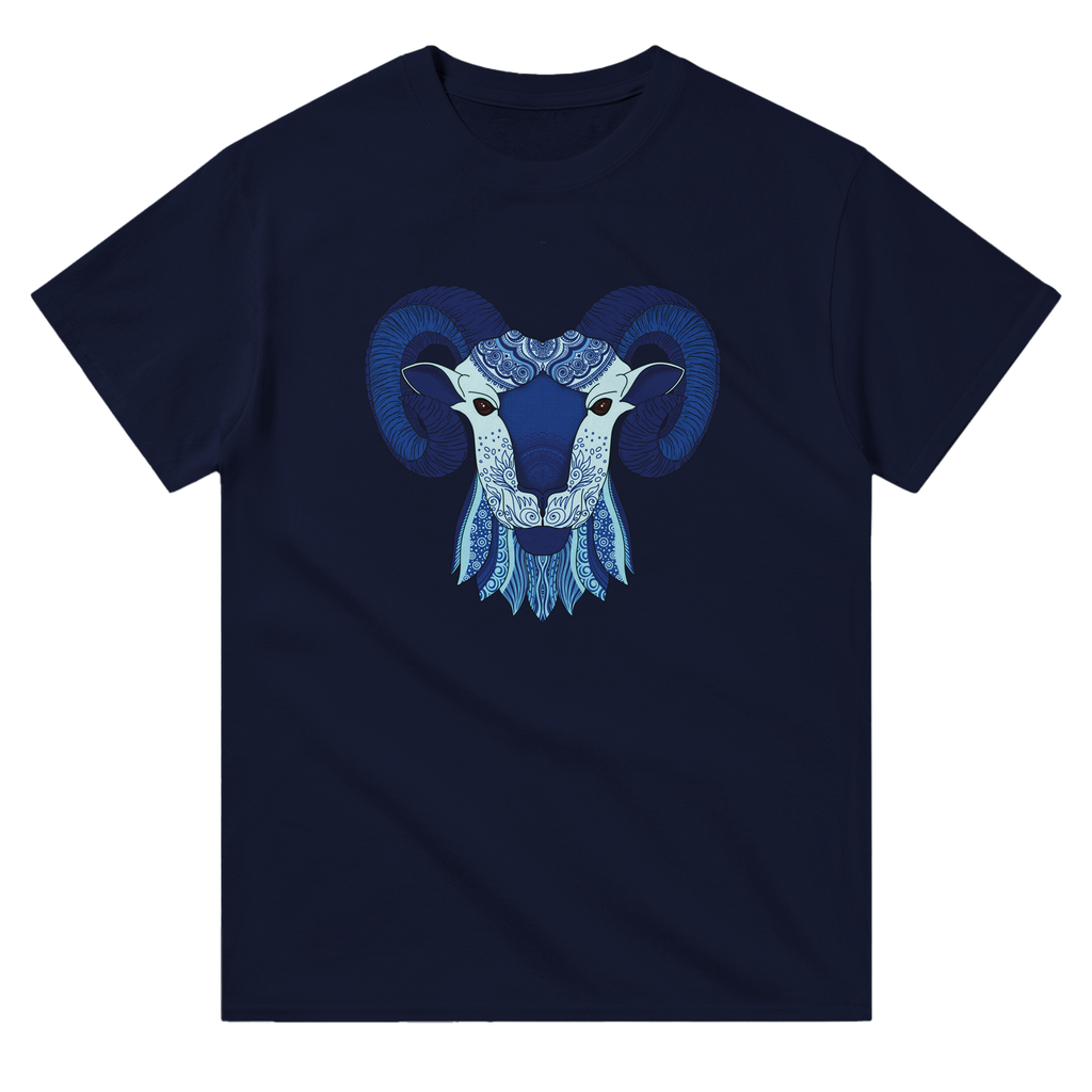 Image of Navy Blue Graphic Tee with Aries Sign by AK Pattern Studio 