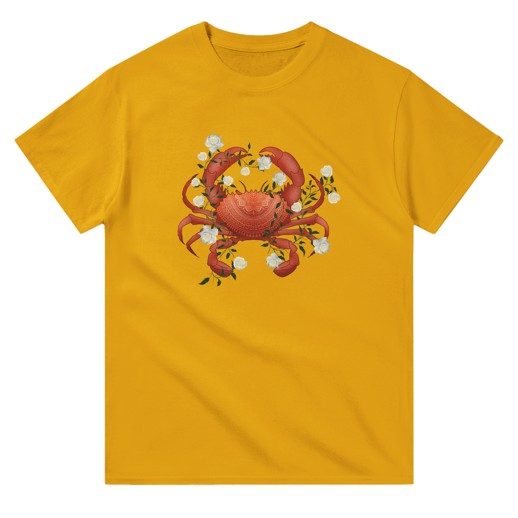 Image of Yellow T-Shirt with Cancer Zodiac Sign Graphic by AK Pattern Studio