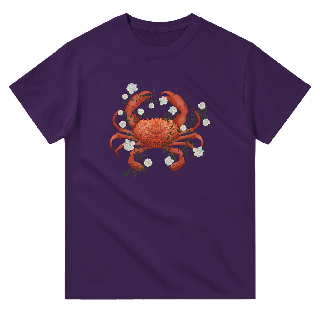 Image of Purple T-Shirt with Cancer Zodiac Sign Graphic by AK Pattern Studio