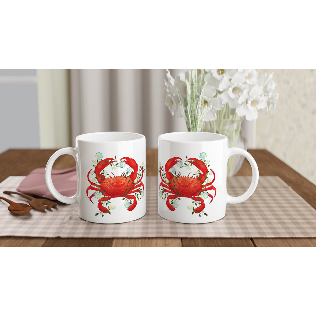 Image of two coffee white coffee mugs with Cancer Sign designed by AK Pattern Studio 