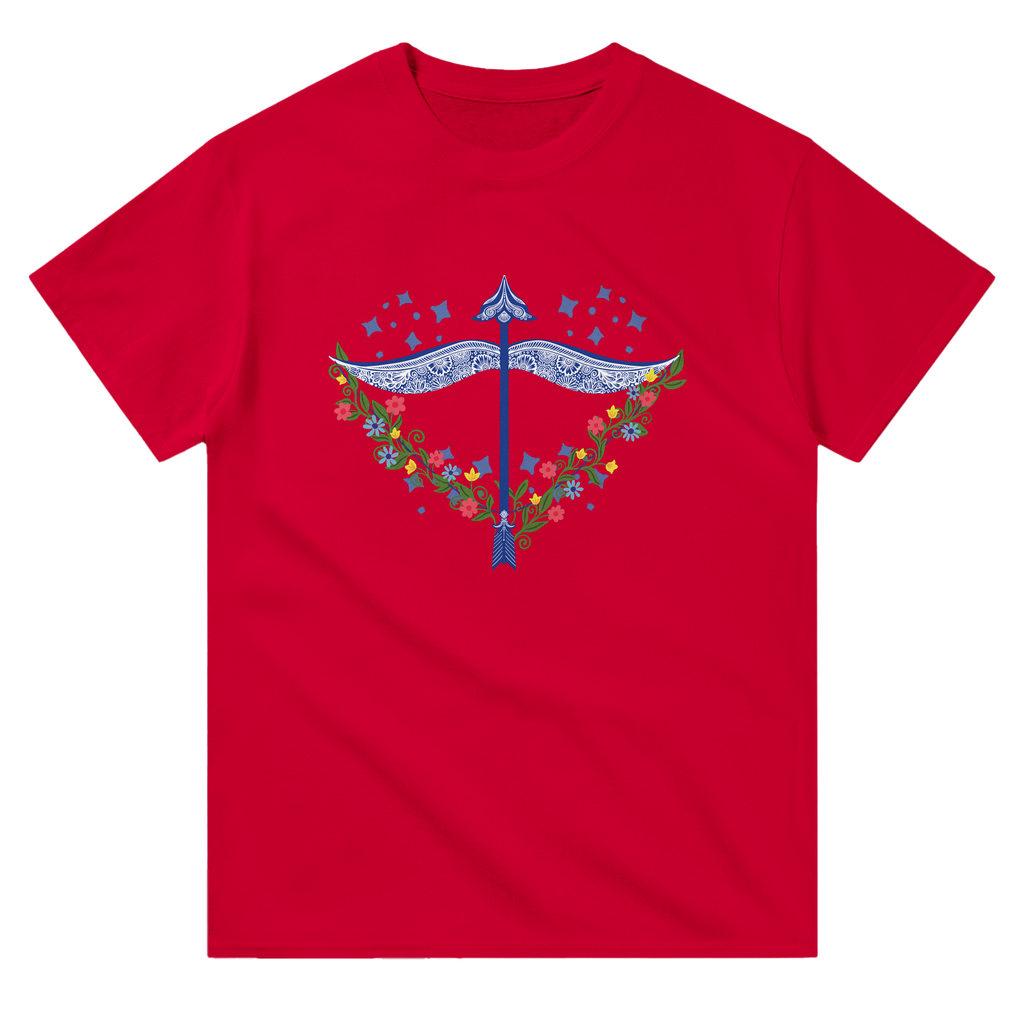 Image of Red T-Shirt with Sagittarius Zodiac Sign Graphic by AK Pattern Studio