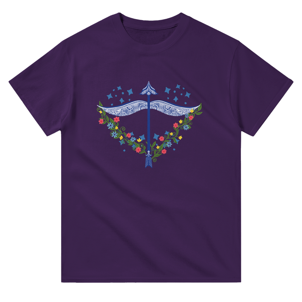 Image of Purple T-Shirt with Sagittarius Zodiac Sign Graphic by AK Pattern Studio