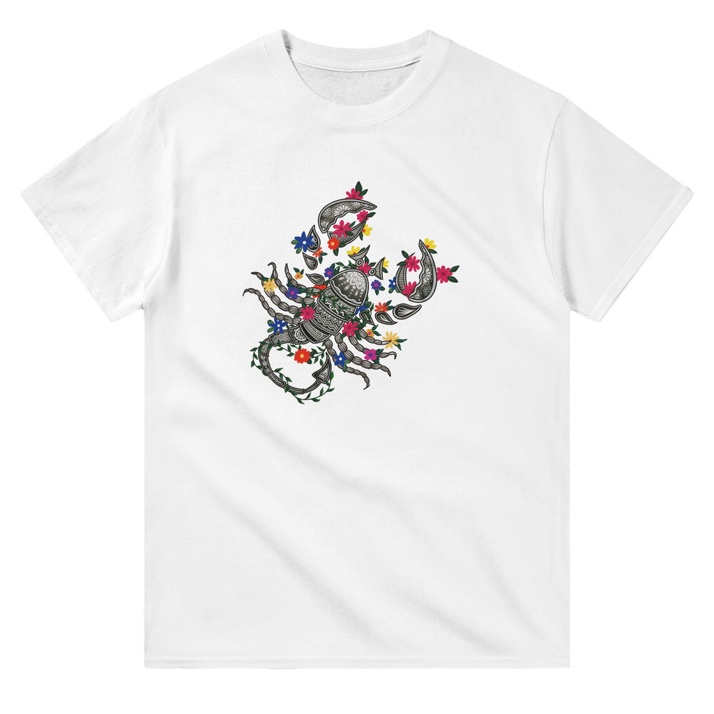 Image of White Graphic Tee with Scorpio Sign by AK Pattern Studio 