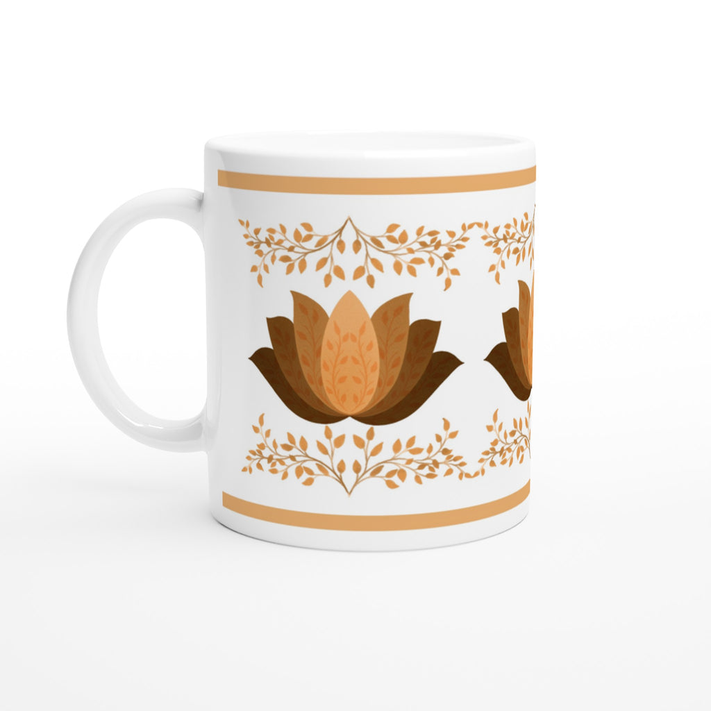 Ceramic Mug showcasing Stylish Mughal Lotus Floral Art.